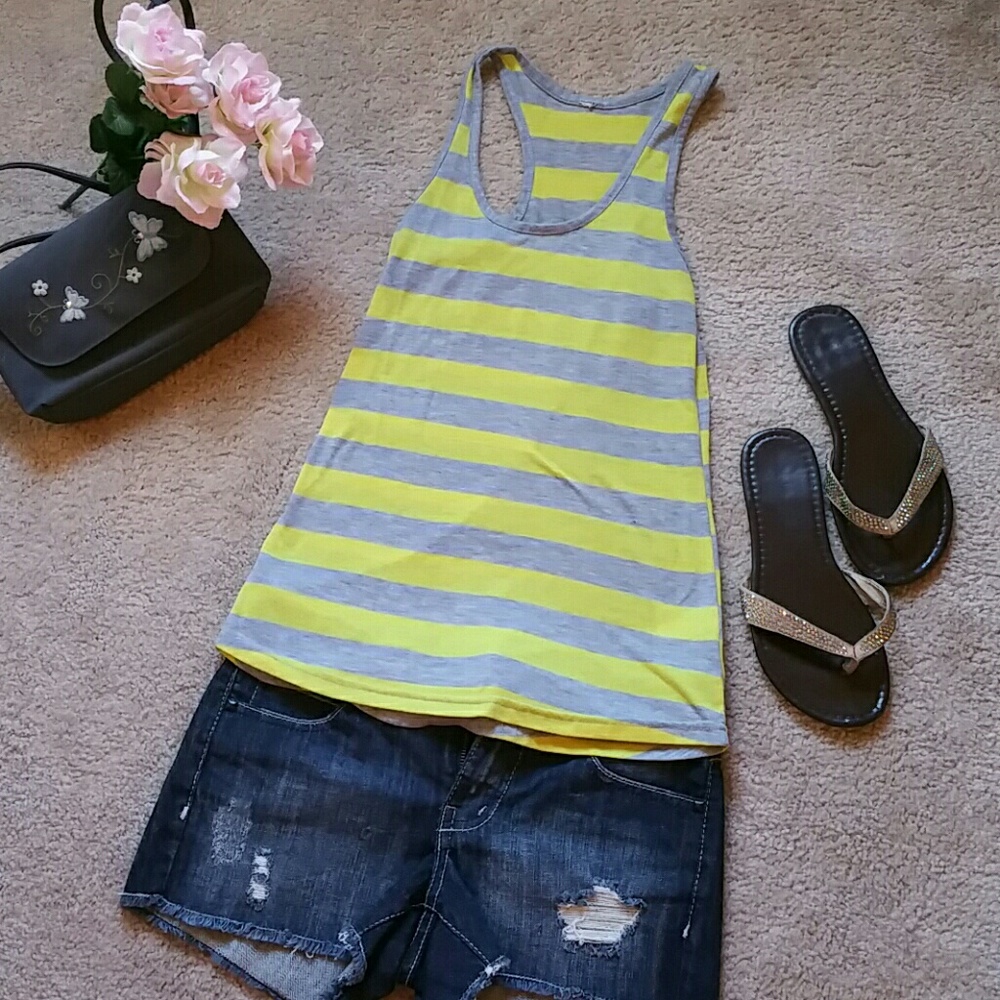 Yellow & Gray Striped Tank Top
